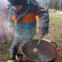 Eier ganz vorsichtig in die Farbe legen.